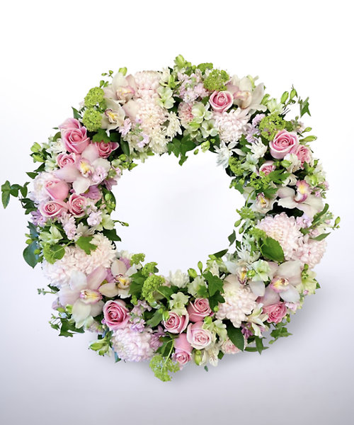 Pink, Green, White Funeral Wreath