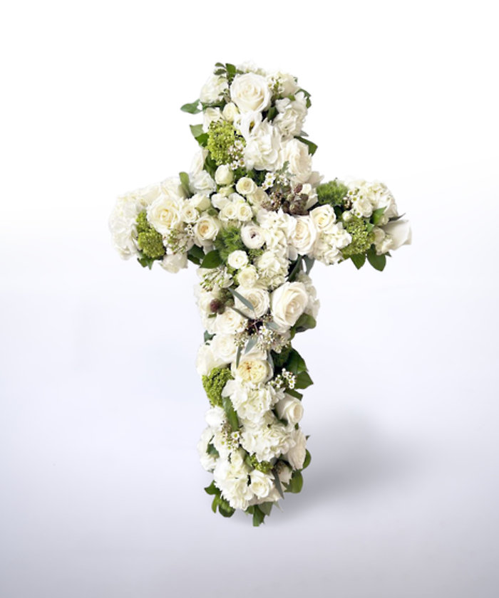 Radiant White Funeral Cross