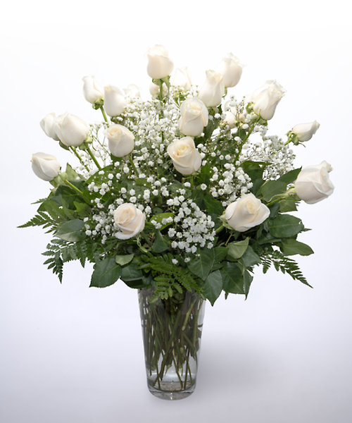 24 White Roses Vased