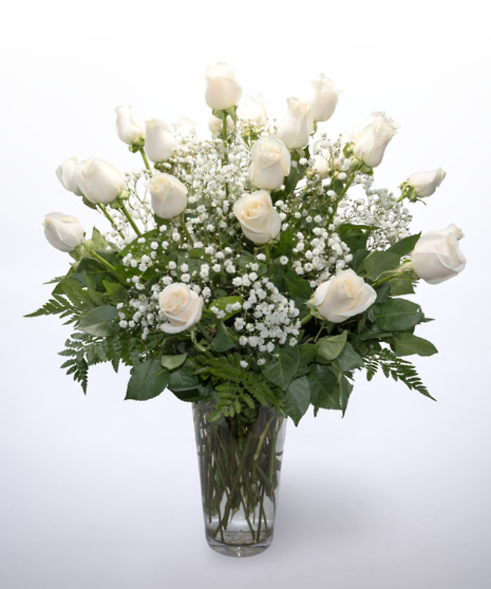 24 White Roses Vased
