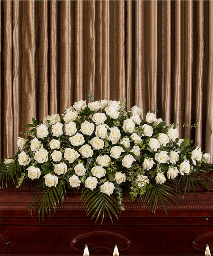 White Roses Casket Cover