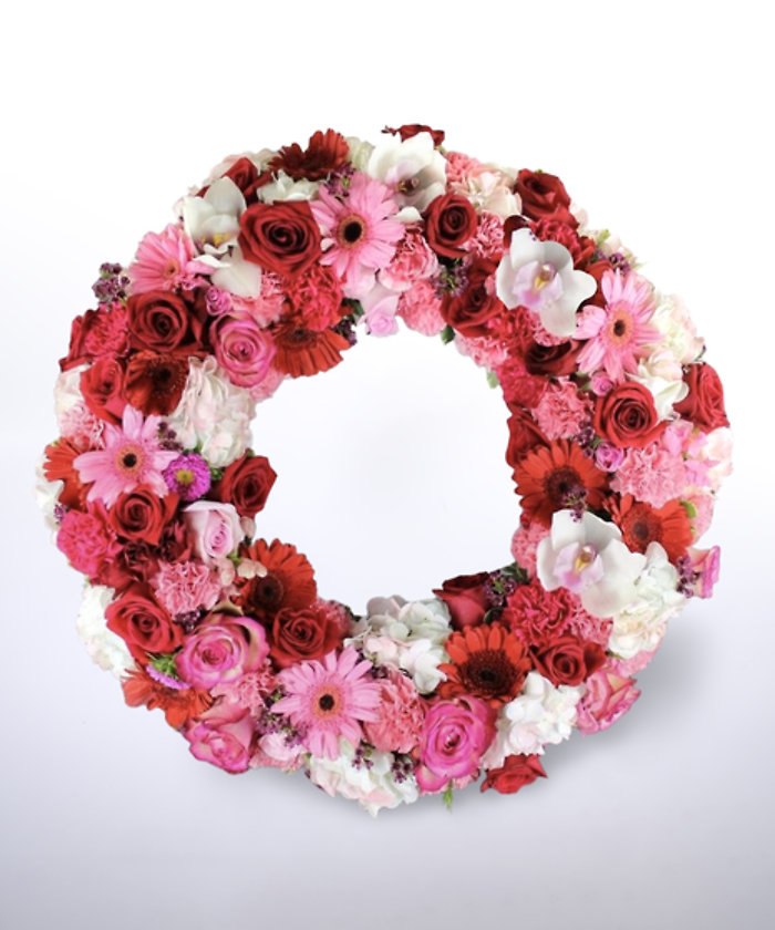 Pink, Red, White Funeral Wreath